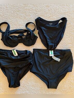 🖤NWT J.Crew Black Swim Bundle 4 Pc Set 32B Underwire Top 3 Bikini Bottoms S, XS🖤